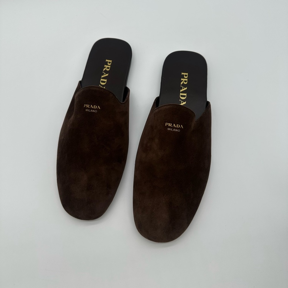 Prada Women's Dark Brown Suede Mules Size 37